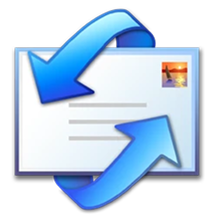Envelope icon with blue arrows indicating send/receive actions.