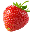 Bright red strawberry with a green stem.