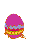 A bright yelow chick comes out of a pink egg with colorful stripes, cracking it and spreading its wings as it emerges.