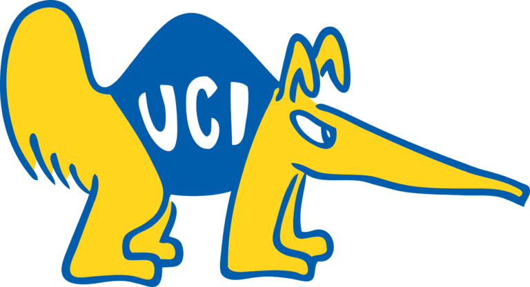 BC Anteater - a blue and gold cartoon anteater with white UCI letters on its side